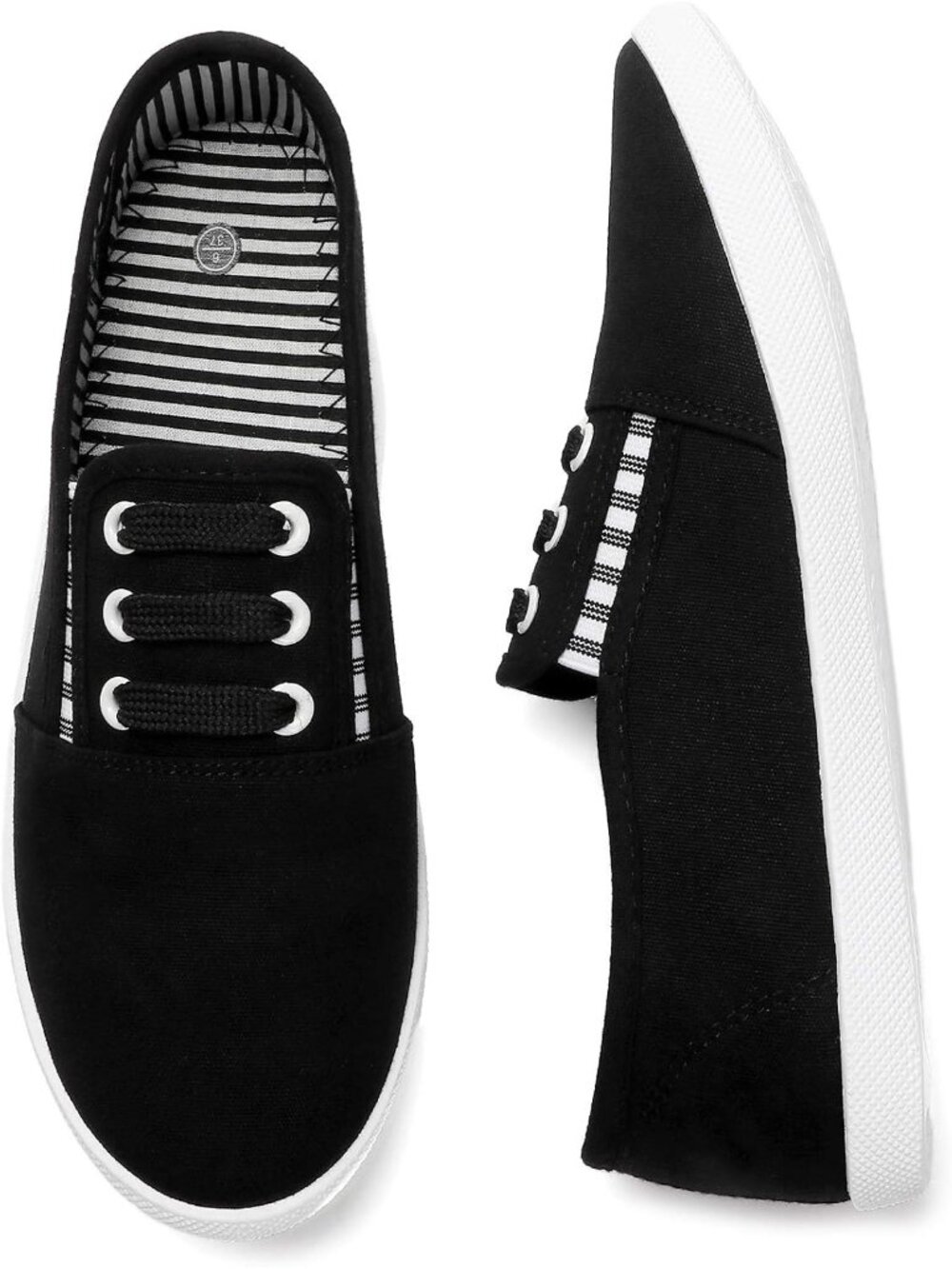 Womens Black Canvas Slip On Shoes Sneakers Fashion Comfortable Elastic Sneakers